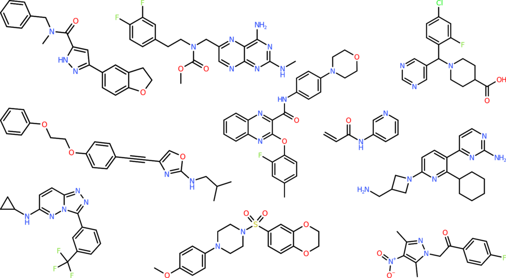 Guacamol | BenevolentAI Sample molecules generated by the SMILES LSTM model.